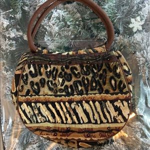 Brown Cotton bag with beading